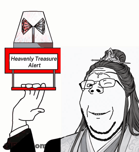 A Cartoon Of A Man Holding A Heavenly Treasure Alert Sign GIF