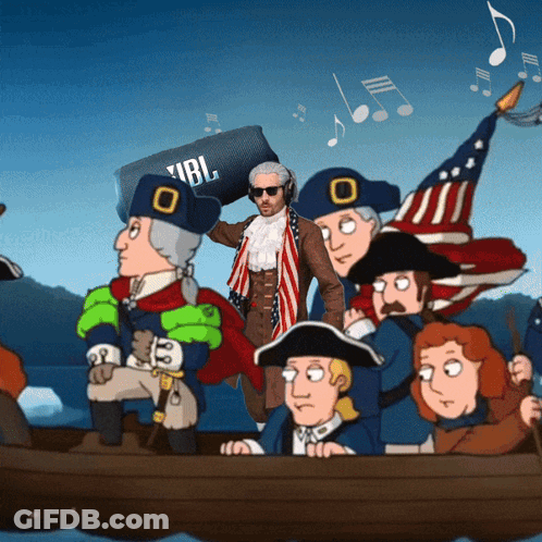 A Cartoon Of A Man Holding A Jbl Speaker GIF