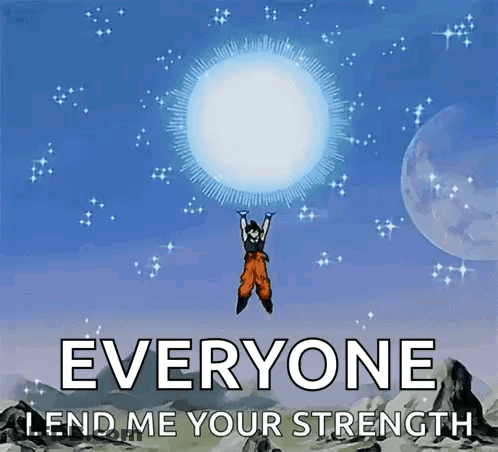 A Cartoon Of A Man Holding A Large Ball With The Words Everyone Lend Me Your Strength GIF
