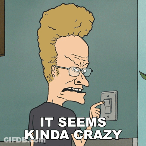 A Cartoon Of A Man Holding A Light Switch With The Caption " It Seems Kinda Crazy " GIF