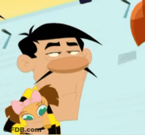 A Cartoon Of A Man Holding A Little Girl With A Bow On Her Head GIF