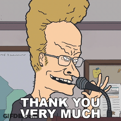 A Cartoon Of A Man Holding A Microphone And Saying Thank You Very Much GIF