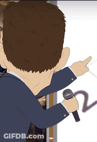 A Cartoon Of A Man Holding A Microphone Pointing GIF