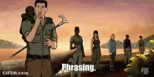 A Cartoon Of A Man Holding A Monkey And A Cane With The Words Phrasing Written On The Bottom . GIF