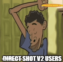 A Cartoon Of A Man Holding A Pencil Over His Head With The Words Direct Shot V2 Users Below Him GIF