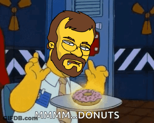 A Cartoon Of A Man Holding A Plate Of Donuts That Says Mmmm..donuts GIF