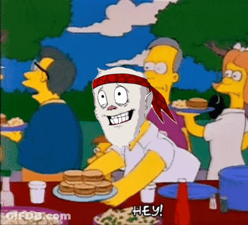 A Cartoon Of A Man Holding A Plate Of Pancakes Says Hey GIF