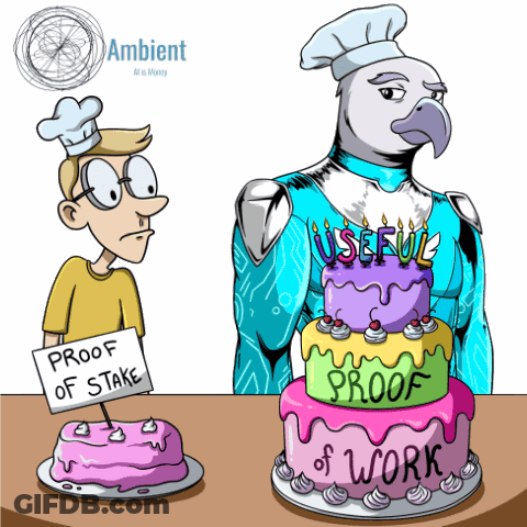 A Cartoon Of A Man Holding A Proof Of Stake Sign GIF