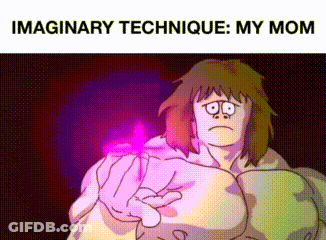 A Cartoon Of A Man Holding A Purple Object With The Caption Imaginary Technique : My Mom GIF