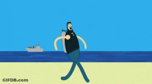 A Cartoon Of A Man Holding A Rainbow Colored Umbrella GIF