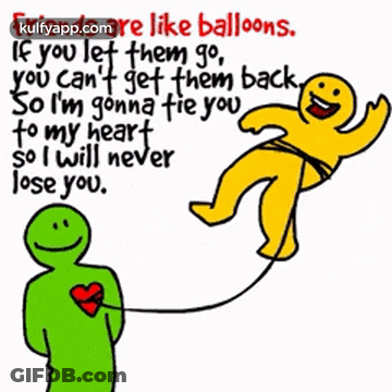 A Cartoon Of A Man Holding A Red Heart And A Yellow Man Flying In The Air GIF
