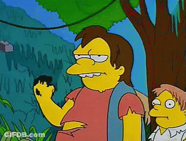 A Cartoon Of A Man Holding A Rock And A Boy With A Backpack GIF
