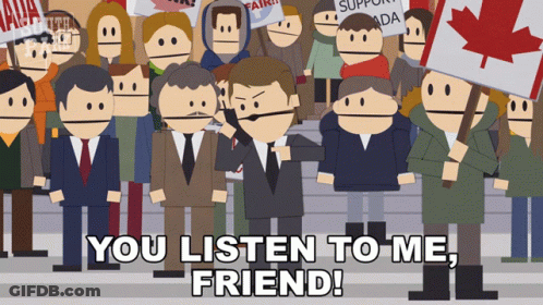 A Cartoon Of A Man Holding A Sign That Says Support Canada GIF