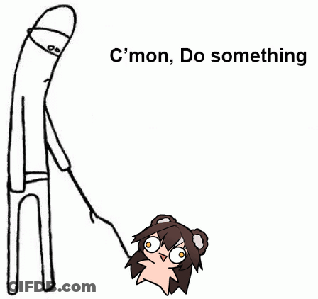 A Cartoon Of A Man Holding A Small Animal On A Leash . GIF