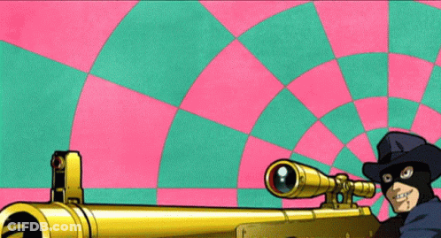 A Cartoon Of A Man Holding A Sniper Rifle With Chinese Writing On The Bottom GIF