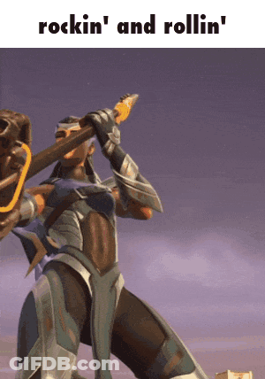 A Cartoon Of A Man Holding A Spear With The Words Rockin ' And Rollin ' Above Him GIF