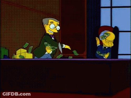 A Cartoon Of A Man Holding A Stack Of Money In Front Of A Window GIF