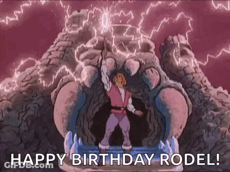 A Cartoon Of A Man Holding A Sword In Front Of A Castle . GIF