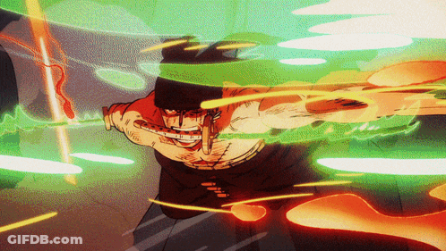 A Cartoon Of A Man Holding A Sword In His Right Hand GIF