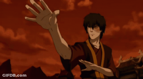 A Cartoon Of A Man Holding A Sword With Fire Coming Out Of His Hand GIF