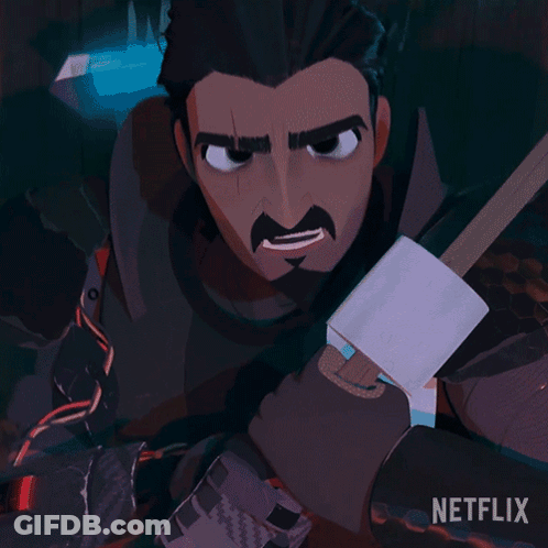 A Cartoon Of A Man Holding A Sword With Netflix Written On The Bottom Right GIF