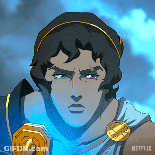A Cartoon Of A Man Holding A Sword With Netflix Written On The Bottom GIF