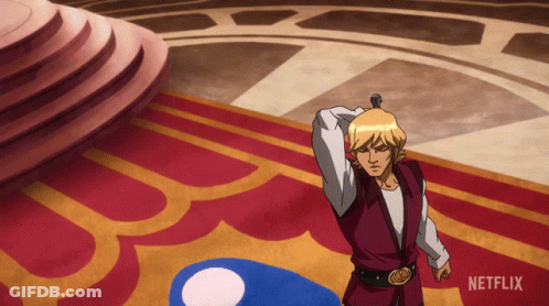 A Cartoon Of A Man Holding A Sword With The Netflix Logo In The Corner GIF
