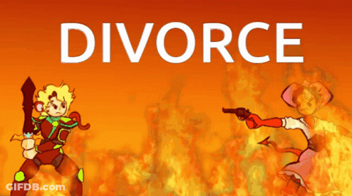 A Cartoon Of A Man Holding A Sword With The Word Divorce Above Him GIF