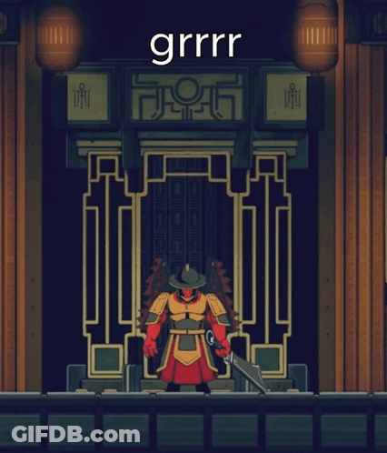 A Cartoon Of A Man Holding A Sword With The Word Grrr Written Above Him GIF