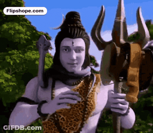 A Cartoon Of A Man Holding A Trident With Flipshope.com Written On The Bottom GIF
