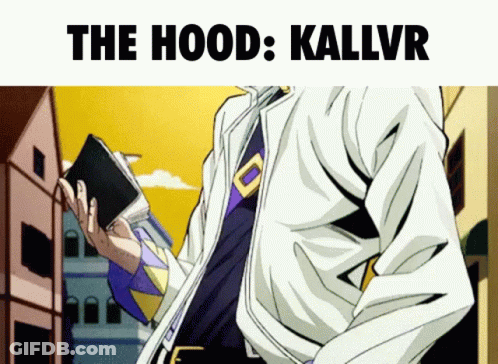 A Cartoon Of A Man Holding A Wallet With The Words " The Hood : Kallvr " Below Him GIF
