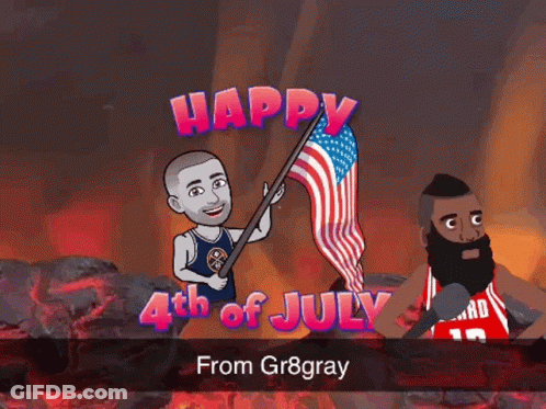 A Cartoon Of A Man Holding An American Flag And The Words Happy 4Th Of July GIF
