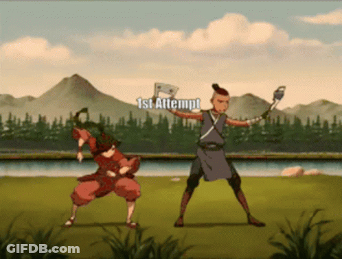 A Cartoon Of A Man Holding An Axe And The Words 1St Attempt GIF