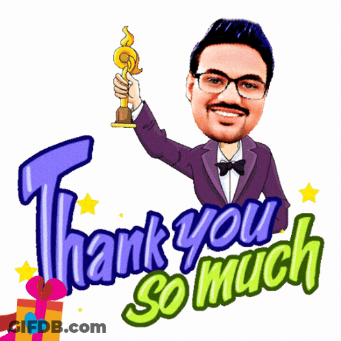 A Cartoon Of A Man Holding An Oscar Trophy With The Words Thank You So Much Below Him GIF