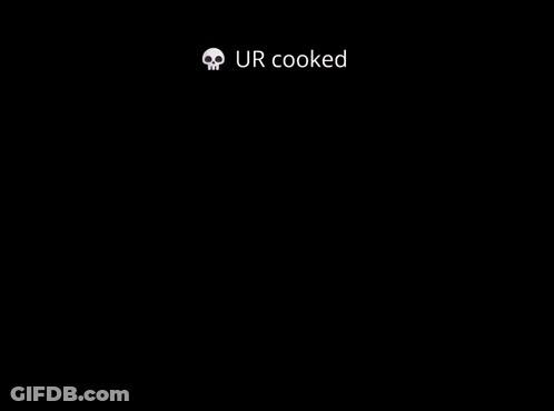 A Cartoon Of A Man Holding Another Man 'S Shoulder With The Words `` Ur Cooked '' Written On It . GIF