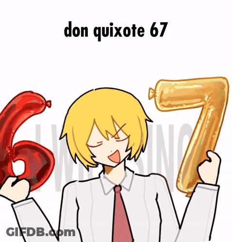 Cartoon Man Holding Balloons With Number 67 GIF