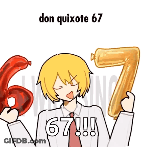 A Cartoon Of A Man Holding Balloons With The Number 67 On It GIF