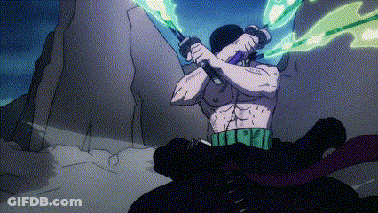 A Cartoon Of A Man Holding Two Swords In His Hands . GIF