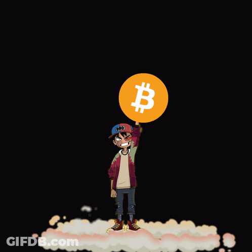 A Cartoon Of A Man Holding Up A Coin With A B On It GIF