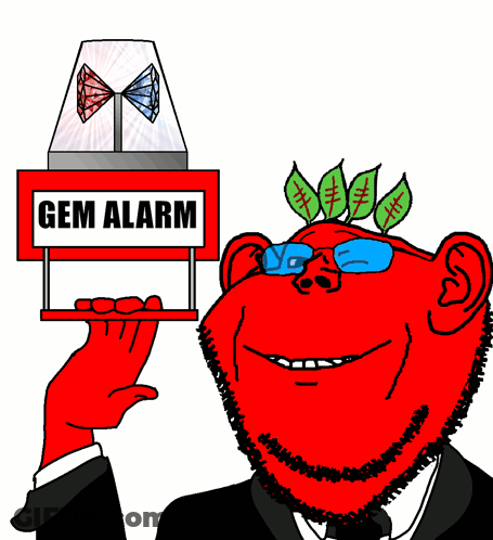 A Cartoon Of A Man Holding Up A Gem Alarm Sign GIF