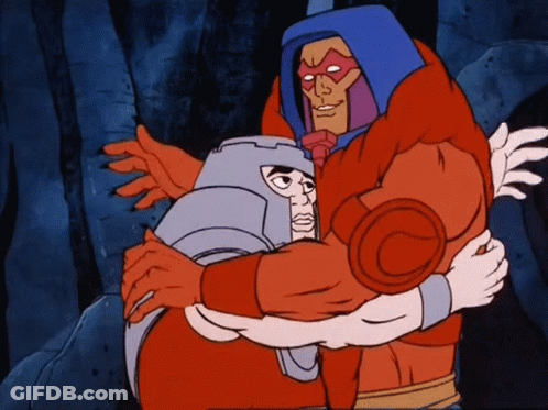 A Cartoon Of A Man Hugging Another Man GIF