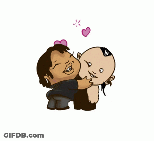 A Cartoon Of A Man Hugging Another Man With A Heart Above Them GIF