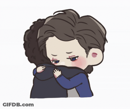 A Cartoon Of A Man Hugging Another Man With A Sad Look On His Face GIF