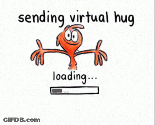 A Cartoon Of A Man Hugging Another Man With The Words Sending Virtual Hug Loading ... Hug Sent ! GIF
