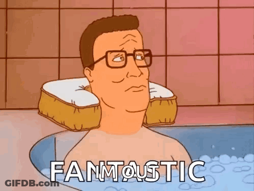 A Cartoon Of A Man In A Bathtub With The Words Fantastic On The Bottom GIF