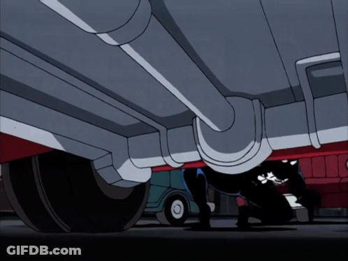 A Cartoon Of A Man In A Black Spiderman Costume Is Falling GIF