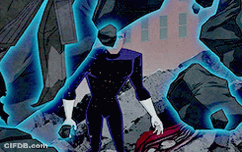 A Cartoon Of A Man In A Black Suit Standing On A Pile Of Rocks GIF