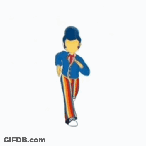 A Cartoon Of A Man In A Blue Jacket And Striped Pants Walking . GIF