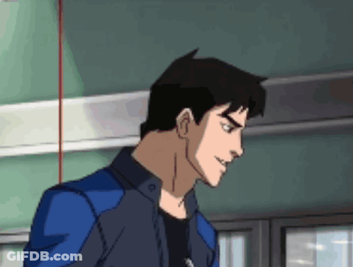 A Cartoon Of A Man In A Blue Jacket Standing In A Room GIF