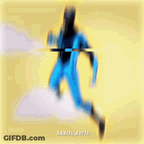A Cartoon Of A Man In A Blue Suit Flying Through The Air GIF